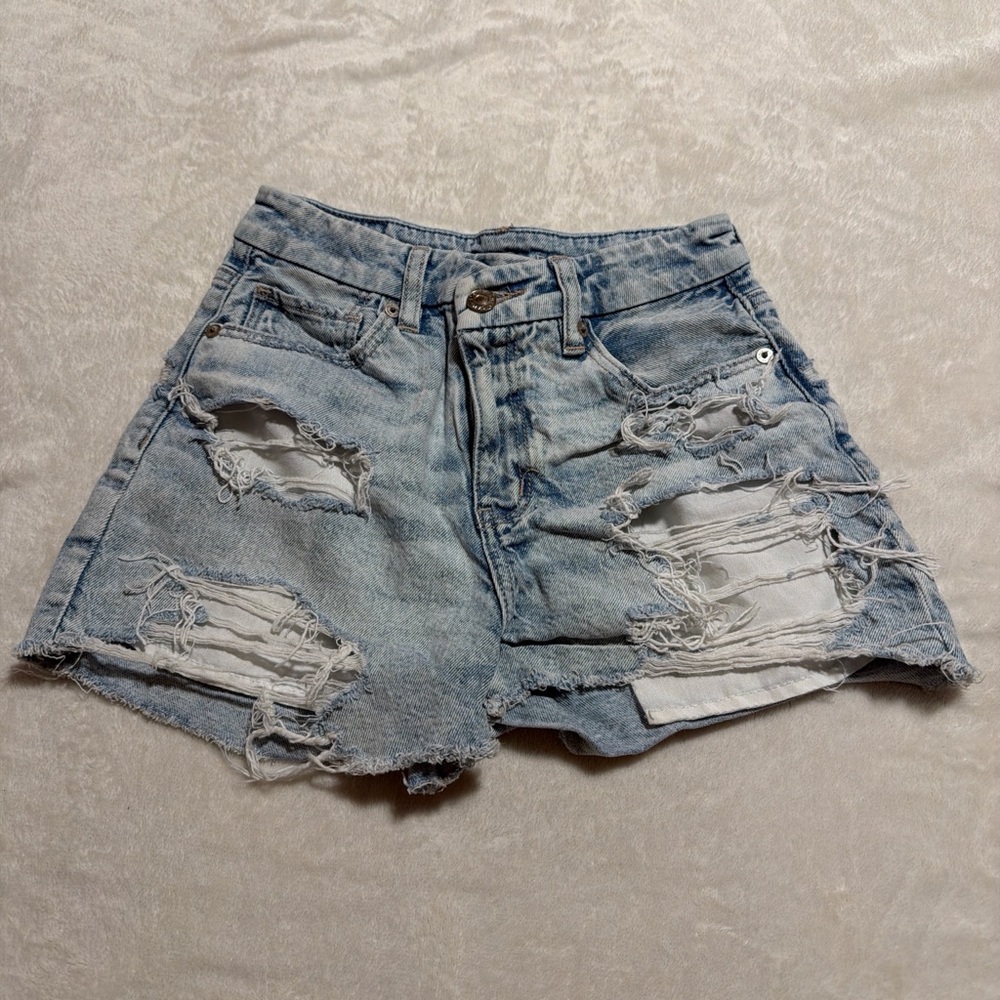 American Eagle Outfitters Light Blue Distressed Jean Shorts